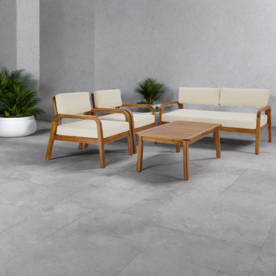 Ensemble de canapés de patio moderne, coussins crème en bois d'acacia, maison de patio rustique