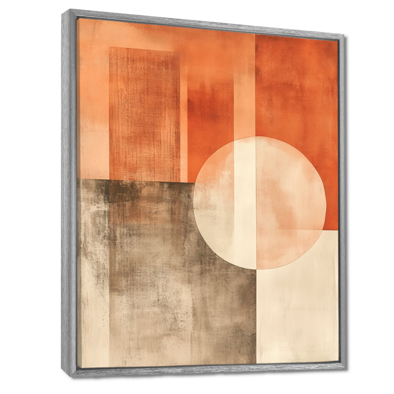 Art mural abstrait terre cuite, toile géométrique, Biuso, H 40 po x l 30 po, Encadrement argenté