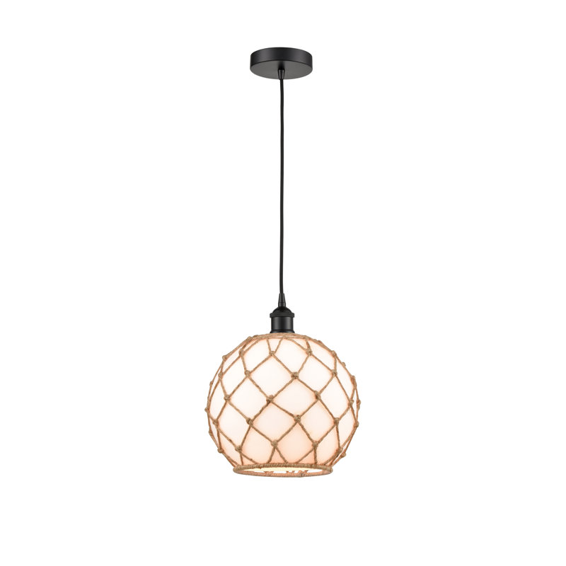 Luminaire suspendu simple à 1 lumière Larocque, Blanc / Brun, Noir