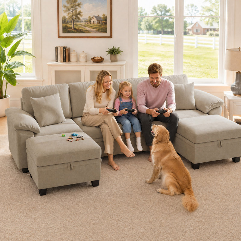 Canapé-lit modulaire convertible de 107 po avec rangement dissimulé et accoudoirs rembourrés ergonomiques, Brown Chenille
