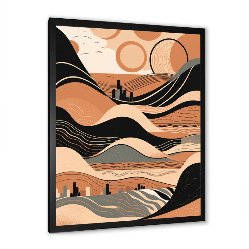 «Brown Black Line Art Elegance II», reproduction d'art sur toile, H 44 po x l 34 po x P 1,5 po, Cadre simple noir