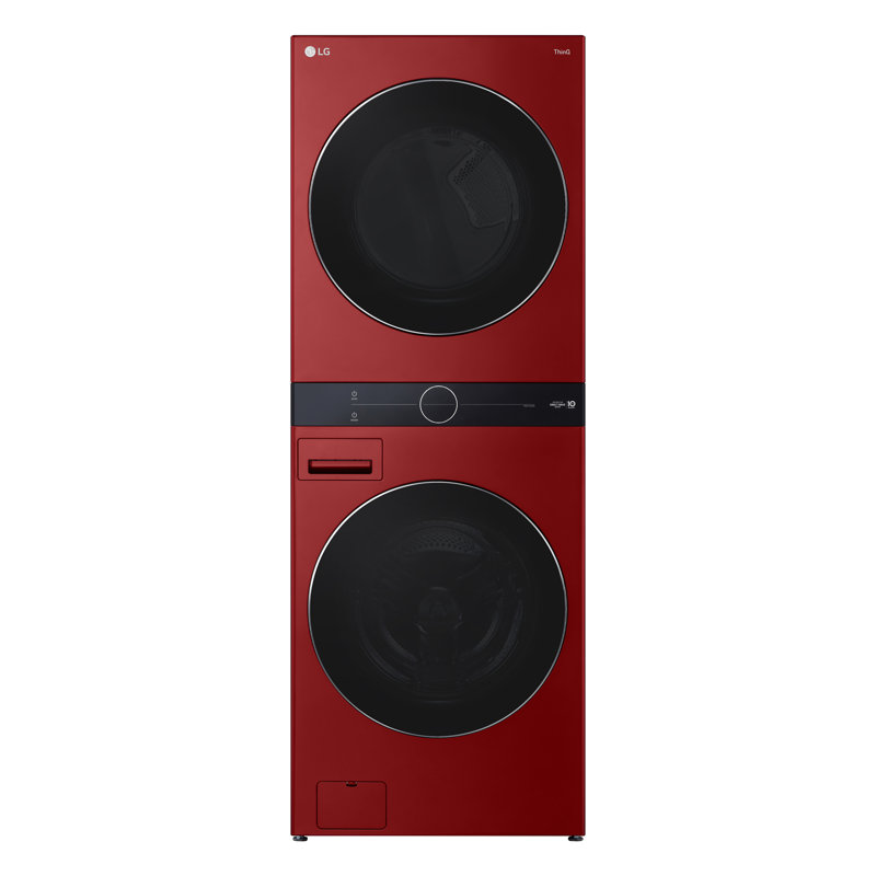 LG Single Unit Front Load WashTower with Center Control Washer and 7.4 cu. ft. Dryer, Natural Gas, Candy Apple Red
