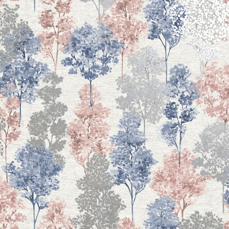 Alaziah Whinfell Tree Wallpaper Textured Metallic Roll, Navy Blue