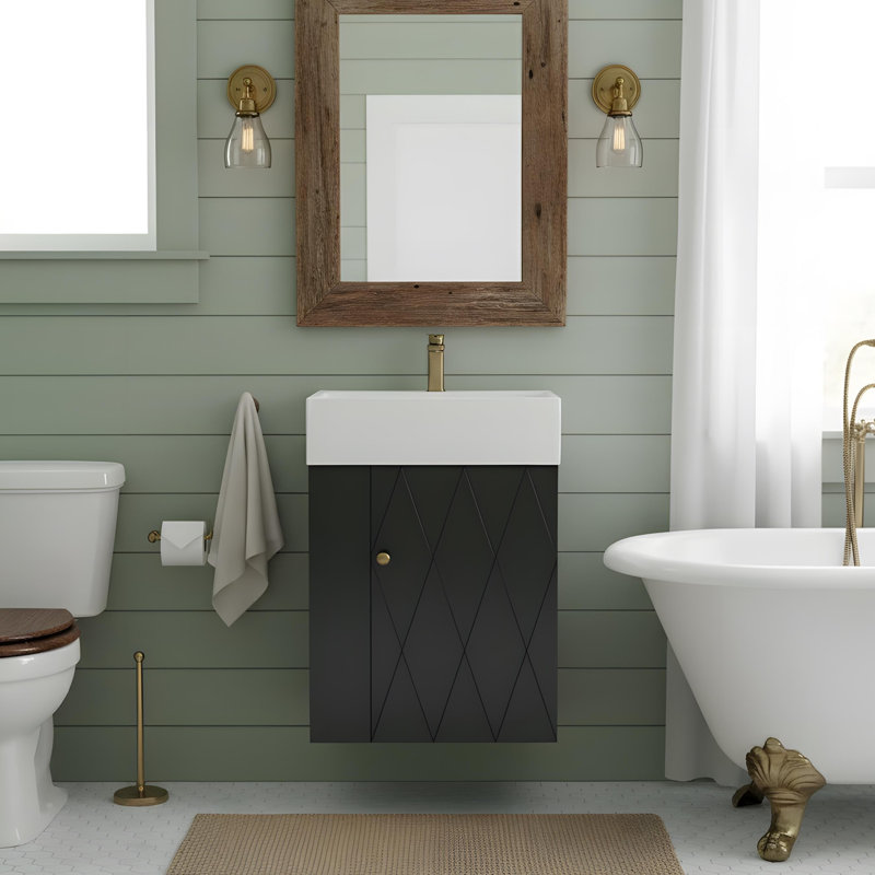 Meuble-lavabo mural avec portes à motif de losanges, Noir
