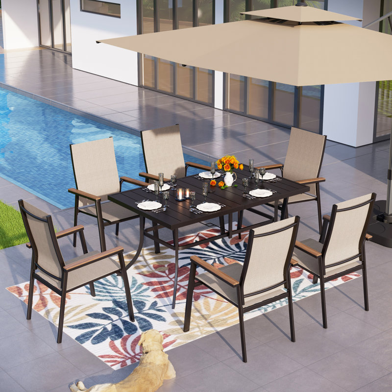 6 - Person Patio Dining Set with Rectangular Table, Beige