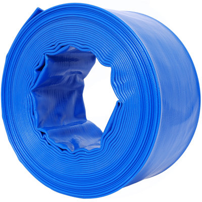 3"X50ftpool Backwash Hose, Blue Heavy Duty Reinforced PVC Lay Flat Water Discharge Hose For Swimming Pool Filter Pump,With 2 Clamp