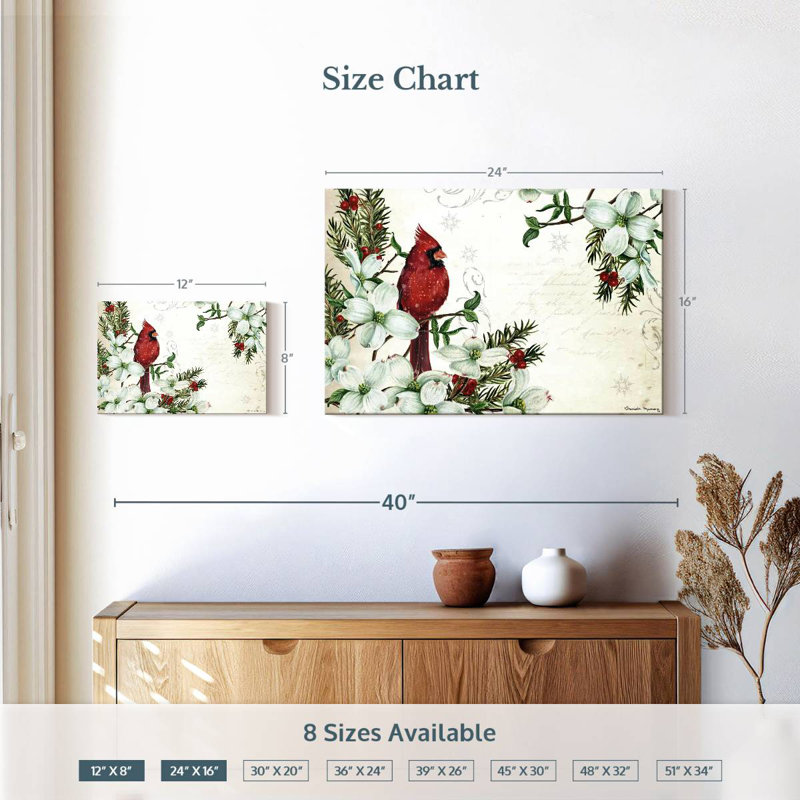 Cardinals d'hiver et cornouiller, H 16 po x l 24 po