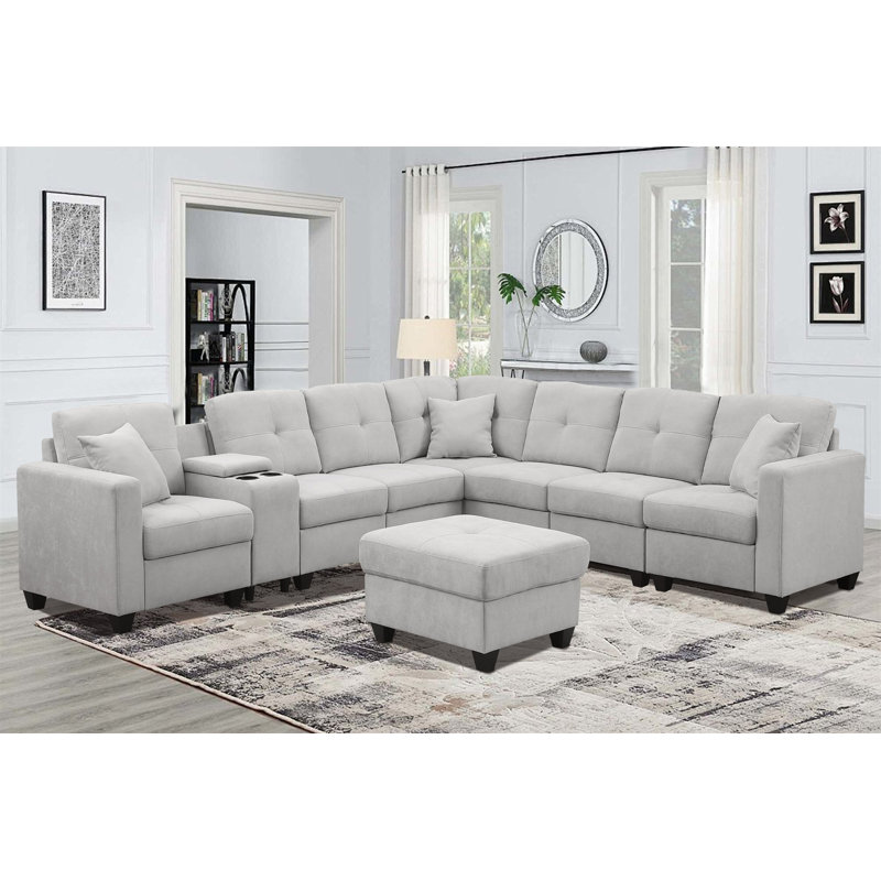 Sectional Sofa, Light Gray Velvet