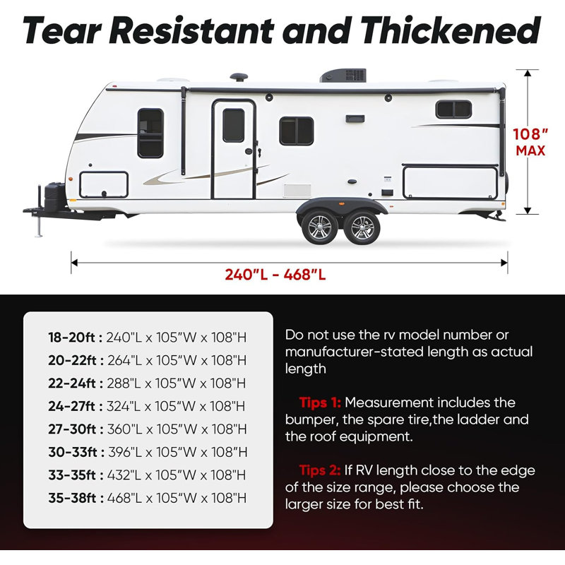 Housse de VR KING BIRD améliorée, compatible avec les caravanes et les véhicules récréatifs de 6,7 à 7,3 m (22 à 24 pieds)