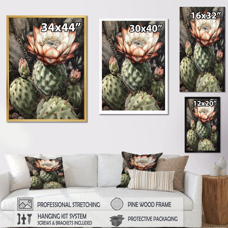 " Blossoming Cactus Flower I ", 32" H x 16" W, Wrapped Canvas