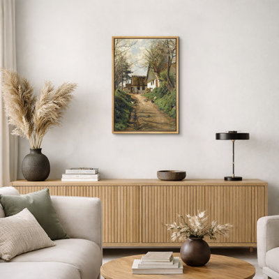 «Spring Country Farmhouse Path with Chickens», œuvre de pastorale rustique, impression sur toile encadrée