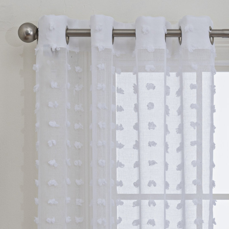 Dinjar 100% Polyester Semi-Sheer Puffed Accented Solid Color Curtain Panel with Grommet Top , 52" W x 84" L
