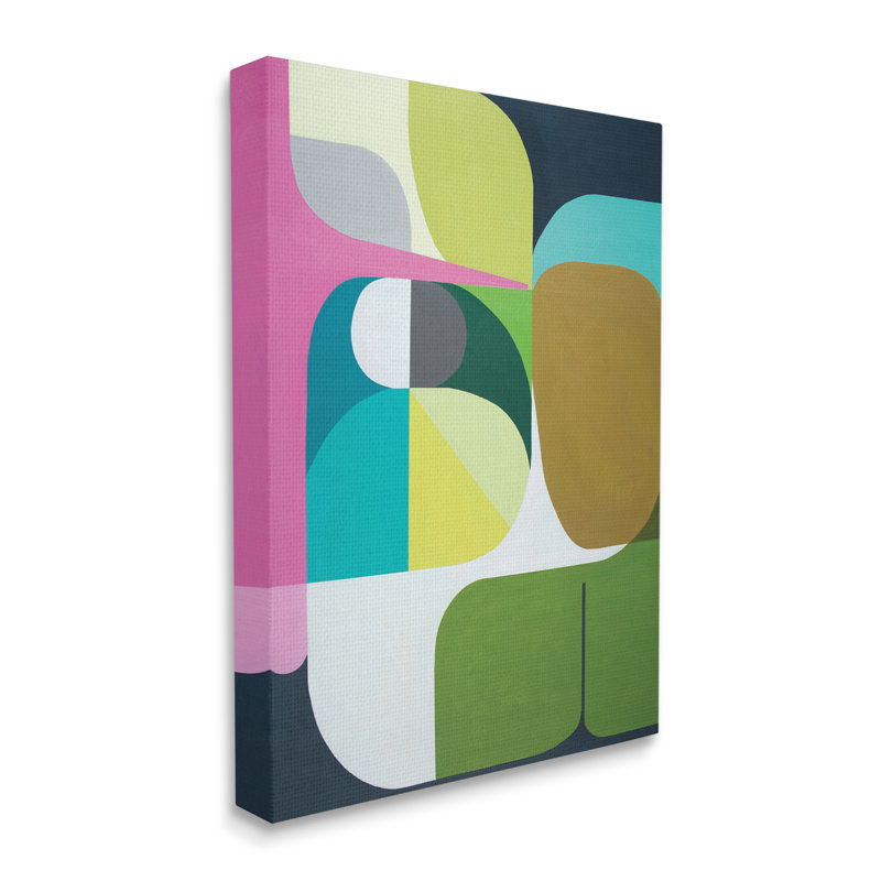 «Abstract Curved Shapes Green Pink Brown» par Marion Griese - impression, H 20 po x l 16 po, Toile tendue