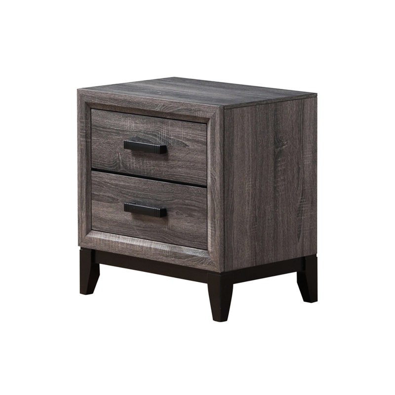 Center Glide Bedroom Nightstand In Grey With 2 Arrangement Storage, Black Hardware Included