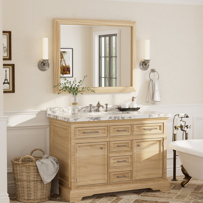 Miroir mural Amara, 40 po x 32 po, Bois jaune clair