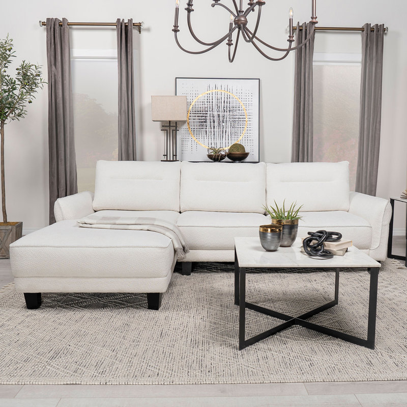 Dedan Upholstered Sectional Left Hand Facing, White 100% Polyester