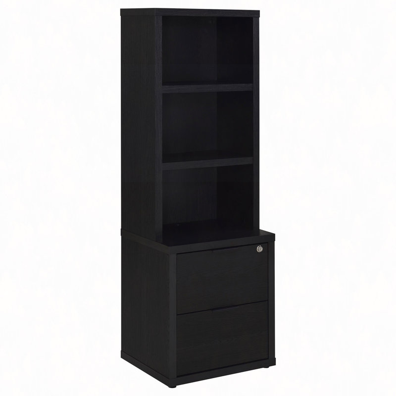 Bibliothèque à 3 tablettes USB et tiroir verrouillable, Noir