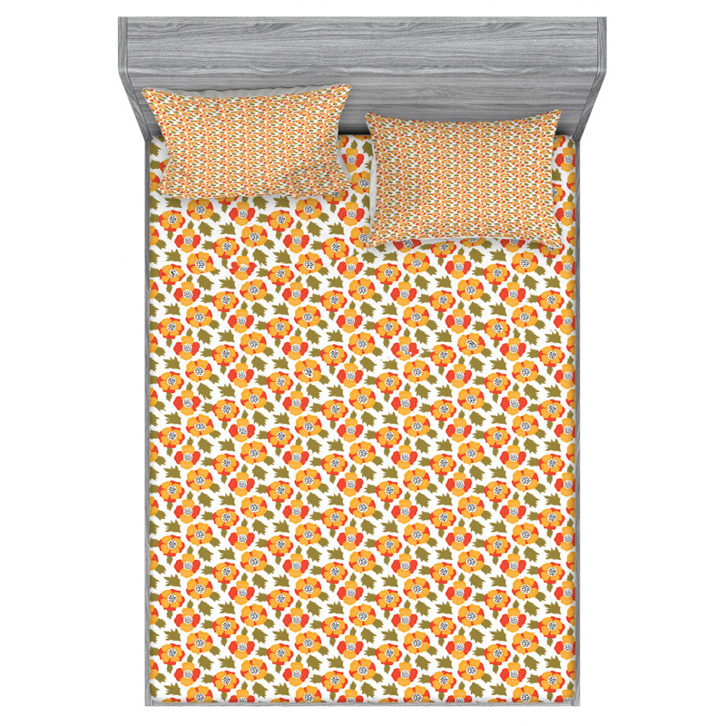Microfiber Floral Sheet Set, Queen Sheet Set with Fitted Sheet