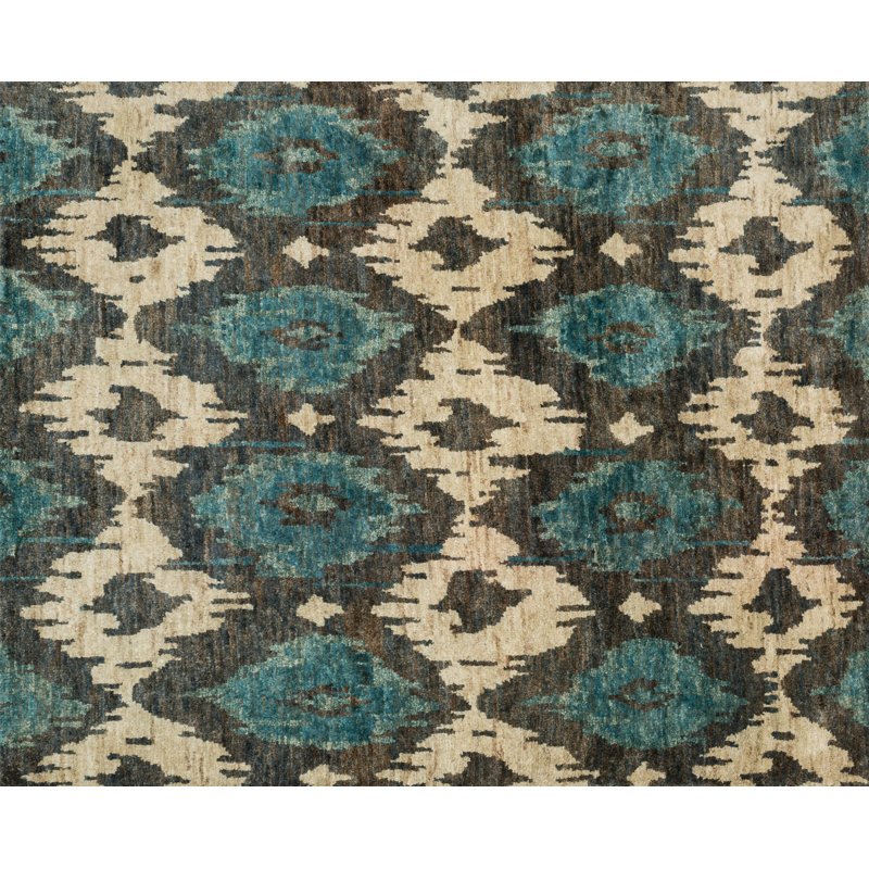 Tapis bleu en jute noué à la main Dalli, Rectangle 5 pi 6 po x 8 pi 6 po