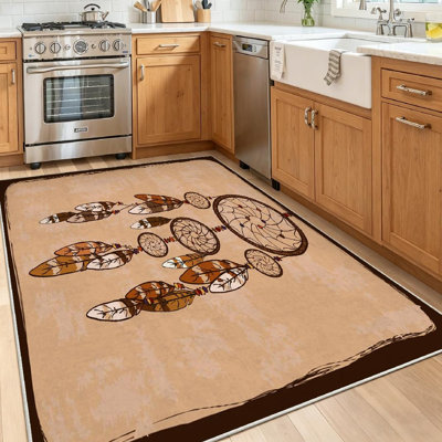 Brown Tribal Native American Indian Dreamcatcher Dream African Air Aztec Machine Washable Indoor Area Rug