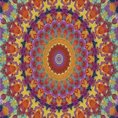 Tapis rose/bleu/jaune tissé à la machine