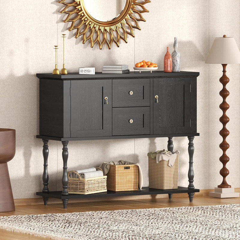 Entryway Table with 2 Drawers, 42" Vintage Console Table with Storage Shelf and 2 Doors, Farmhouse Buffet Sideboard Cabinet for Hallway, Living Room, Entryway
