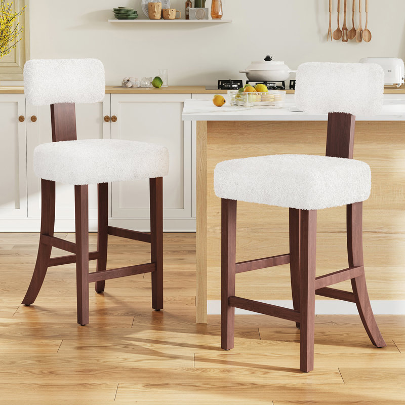 Tabourets de bar de style Mid-Century, chaises rembourrées pour îlot, Boucle - blanc