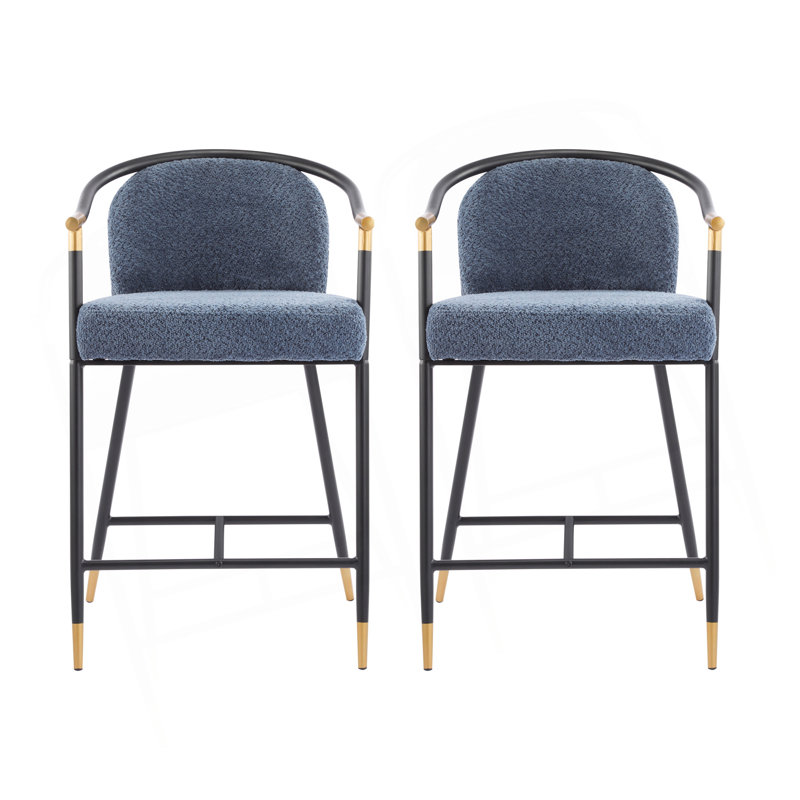 Tabouret de comptoir rembourré de 26 po de hauteur avec structure en métal (ensemble de 2), Marine
