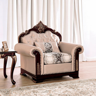 Chaise d'appoint de style traditionnel avec accoudoirs arrondis et pieds arrondis