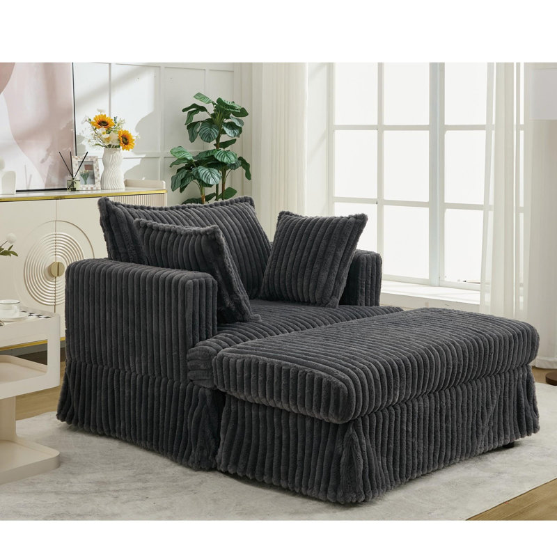 Chaise longue surdimensionnée en velours côtelé avec repose-pieds, Velours côtelé noir
