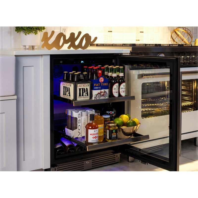 XO 24" 145 Cans 5.7 Cubic Feet Built-In Beverage Refrigerator with Wine Storage and with Glass Door, Right