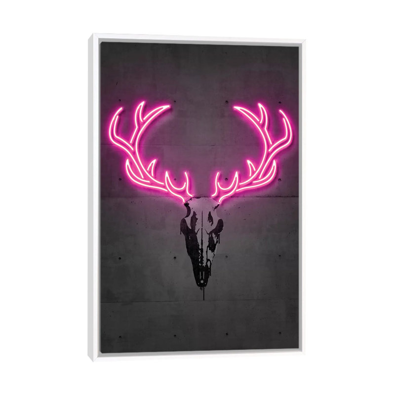 « Deer Skull » par octave Mielu-impression d’art graphique, Pas de tapis, Toile blanche encadrée