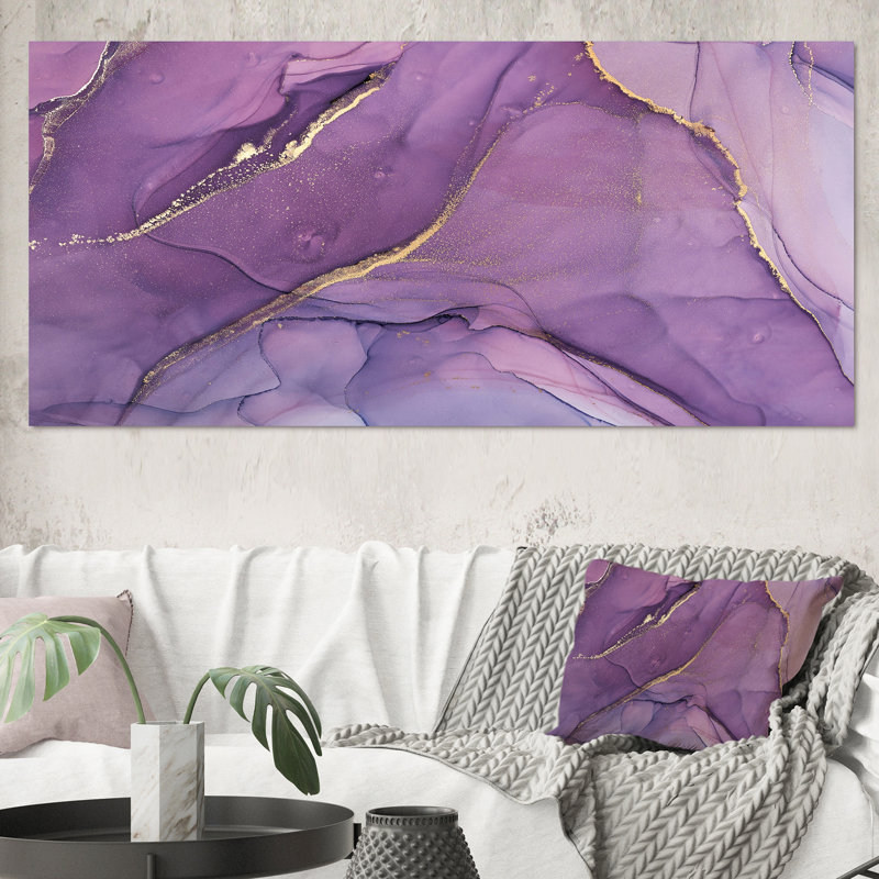 Mauve liquide vagues II - peinture sur toile, H 28 po x l 60 po x P 1,5 po, Toile tendue