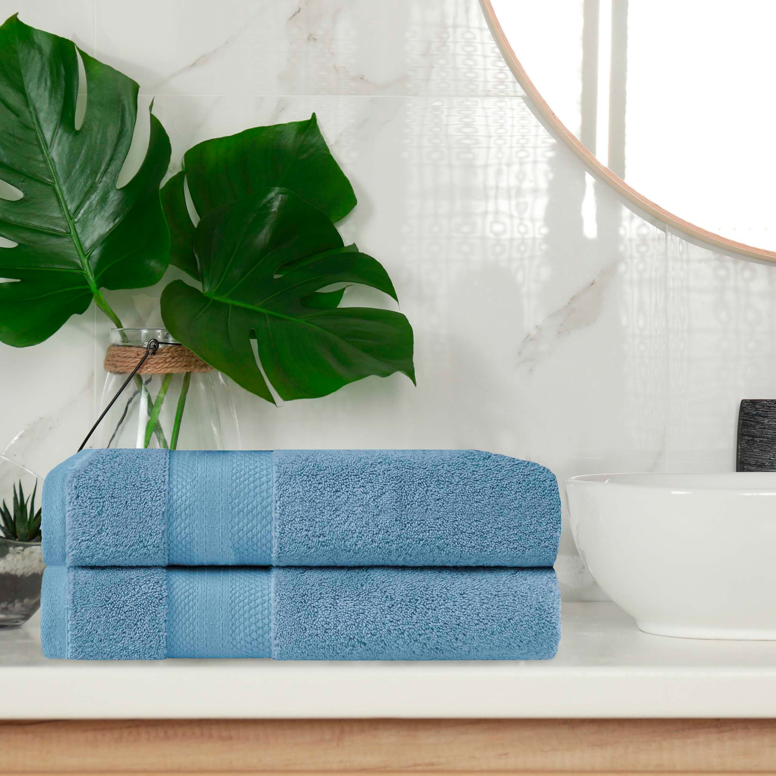 Finnian Ultra-Plush Heavyweight, 100% Turkish Towel Collection, Denim Blue, Bath Towels - 2 Pack