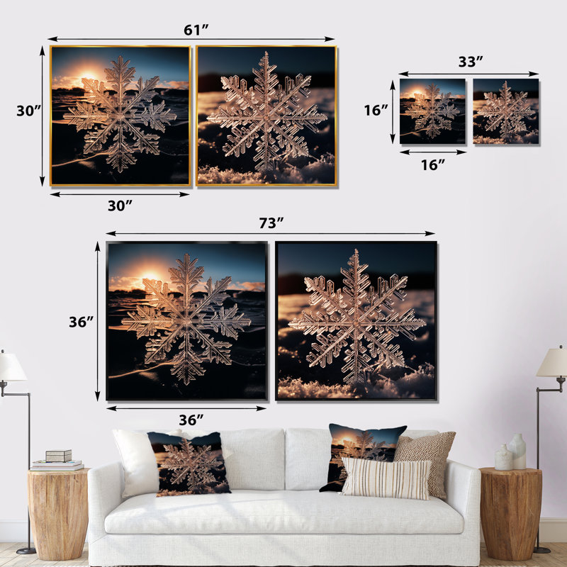 «Sunrise Snowflake Tranquility I - Winter Landscape», ensemble de 2 impressions sur toile, Toile tendue