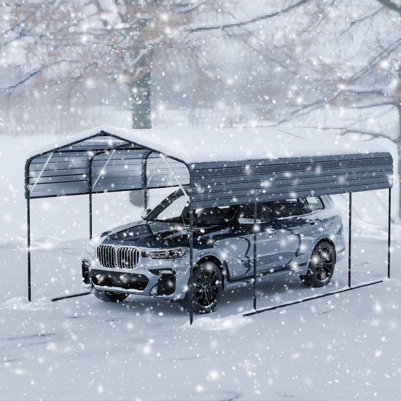 Metal Carport 11X19 FT Heavy Duty With Galvanized Steel Roof Black Frame