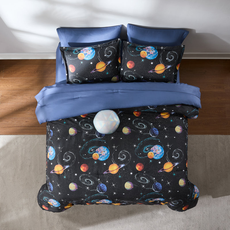 Mysterious Universe Black/Navy Comforter Set,  Full Comforter + 7 Additional Pieces