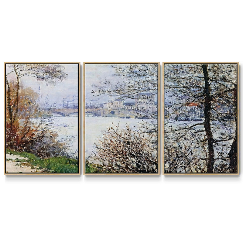 Les rives de la seine, île de la Grande - Toile encadrée multi-pièces, H 24 po x l 48 po x P 2 po, Naturel