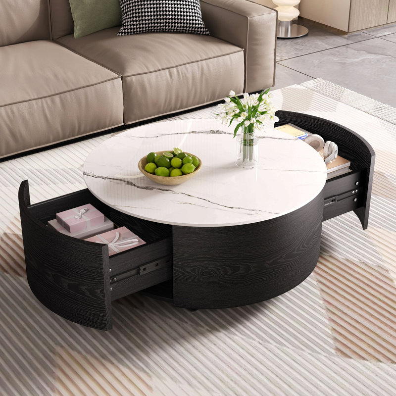 Table basse ronde avec rangement, Noir