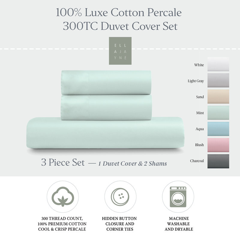 EJ Classic Cotton Percale Duvet Cover, Mint