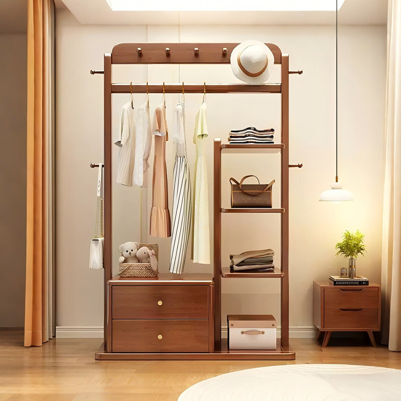 Portant 39,37 "en bois massif brun foncé avec miroir HD