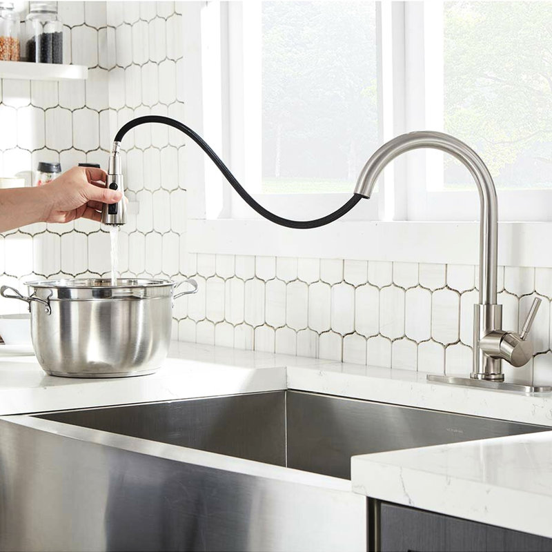 Stainless Steel Brushed Nickel Faucet, Kitchen Pull Down, To Fluctuations In Water , 1.8Gpm Flow Steel, 360 Rotatable, Down , Rate