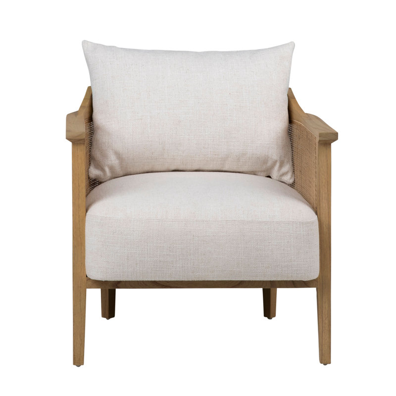 Miera Polyester Blend Upholstered Mindi Wood Accent Chair w/ Rattan Accents