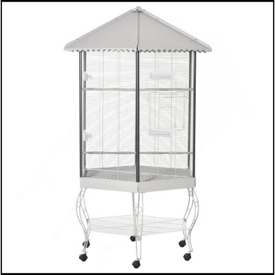 77" Flight Bird Cage Hexagon Covered Canopy Portable Aviary With Storage