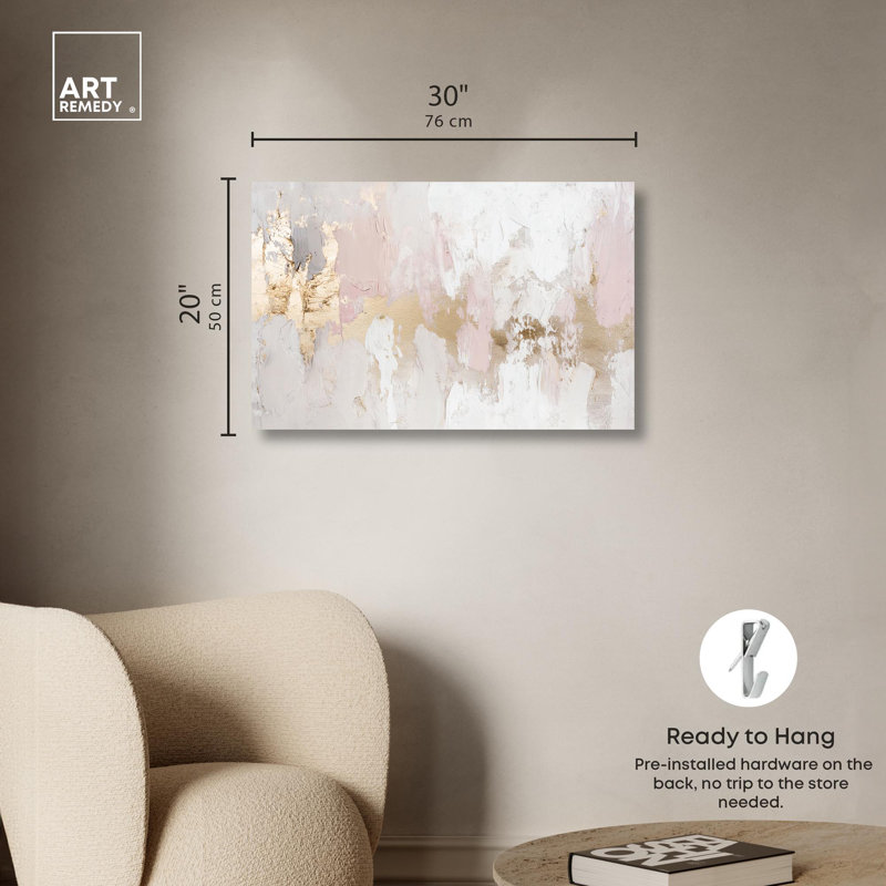 Gold and Pastel Abstract Canvas Art in Pine Wood Frame