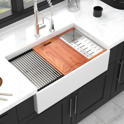 30x20 Inch White Ceramic Sink - Kitchen Workstation. Construction. To . Stain- Surface. Complete With Functional Accessories 30" Workstation 20 Wide. And Attractive. Chips Scratches. Easy Clean Keep