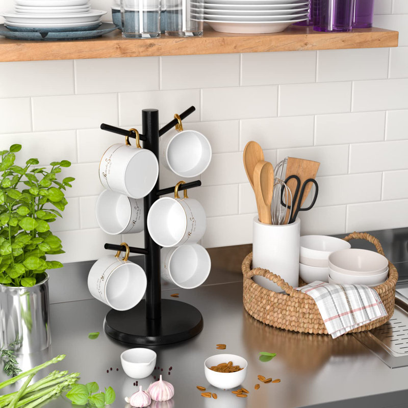 Thicker Base Coffee Cup Holder Stand For Counter, Mug Rack With 6 Hooks