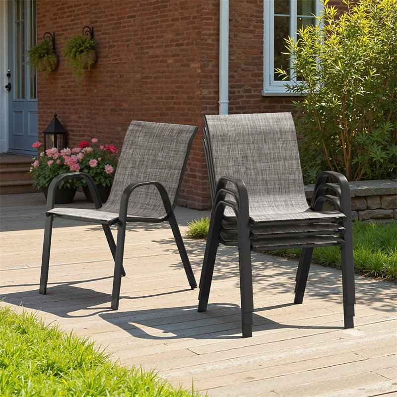 Ensemble de 2 chaises de salle à manger empilables pour l'extérieur avec structure en métal thermolaqué et fauteuil toutes saisons idéal pour la cour, le balcon et la piscine