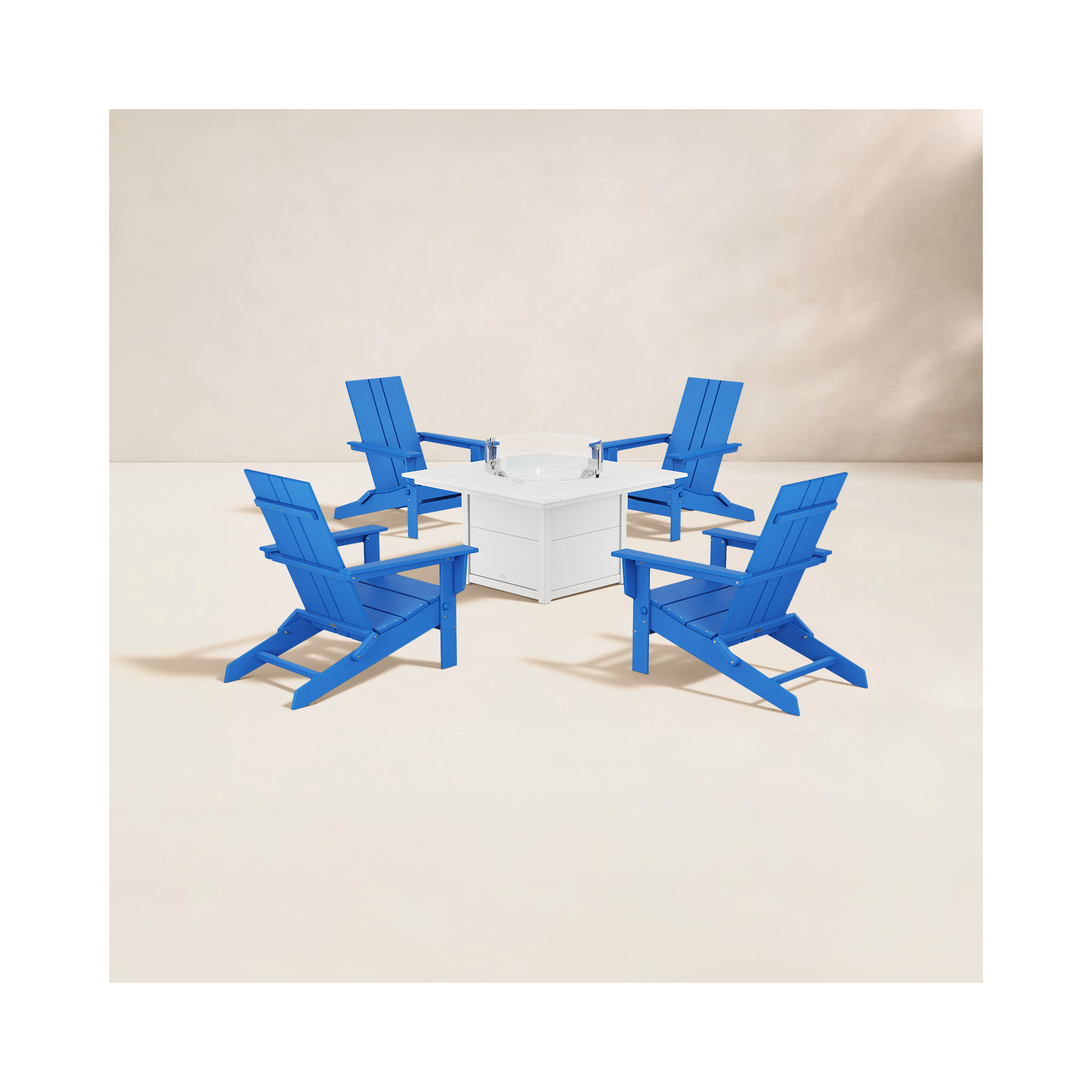 Foldable Outdoor Adirondack Chair With Table, Pacific Blue/White