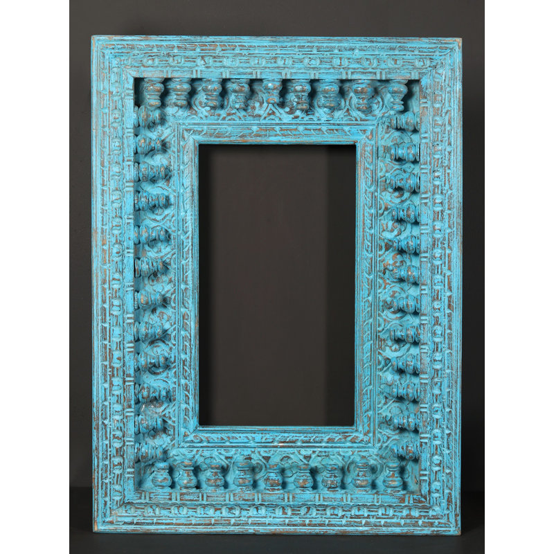 Cadre de miroir sculpté en bois Exotic India en bois - Décoration murale artisanale pour couloir et chambre à coucher